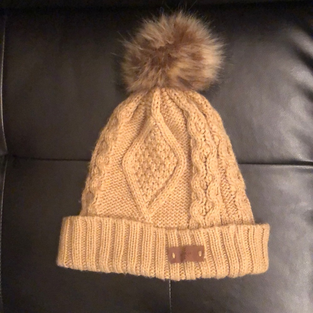 Angela & Willams Tan beanie with Pom Pom